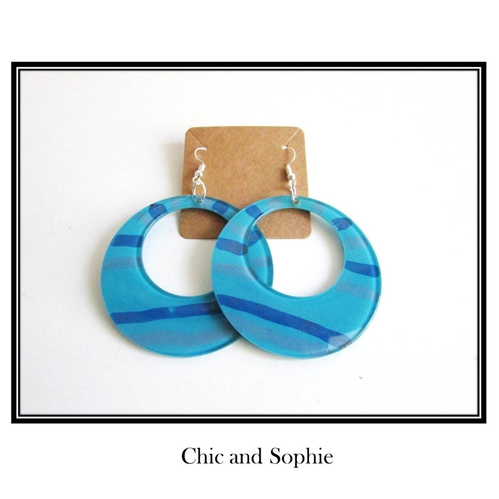 Turquoise Blue Circle Hoop Dangle Earrings
